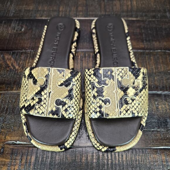 NEW Tory Burch Double T Sport Slides Womens Size 6 Sandals Flip Flops Snakeskin - Picture 2 of 12
